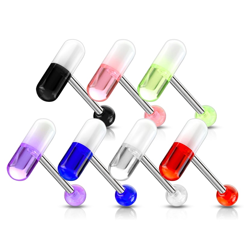 Zungenpiercing mit zweifarbiger Pille