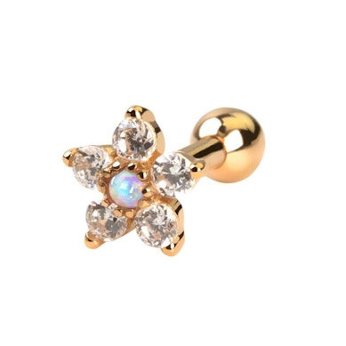 Ohrpiercing aus 14 kt. Gold mit Blume und Opalstein