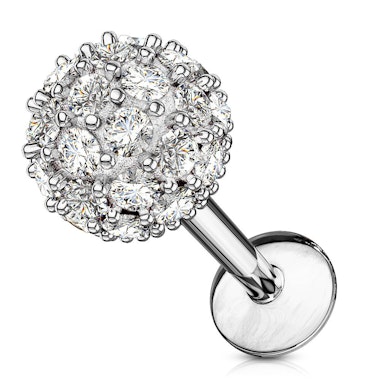 Labret mit steinbesetzter Kugel und Innengewinde