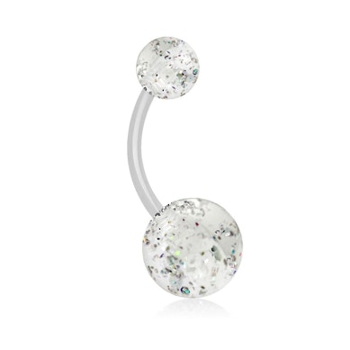 Bauchnabelpiercing aus Acryl mit Glitzerkugeln