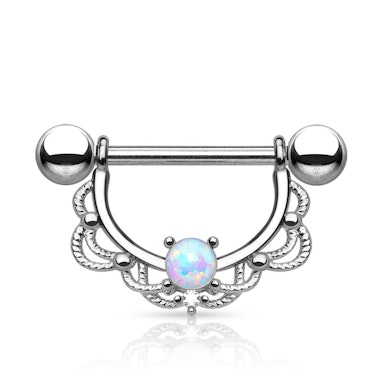 Brustwarzenpiercing mit Filigranmuster und Opalstein