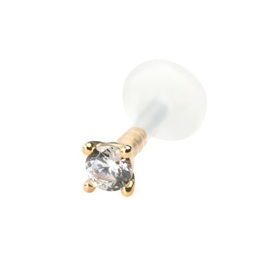 14kt. Gold Labret mit einem Stein im Bioplast Stab