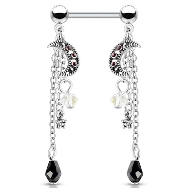Brustwarzenpiercing mit Sternen und Monden als Anhänger