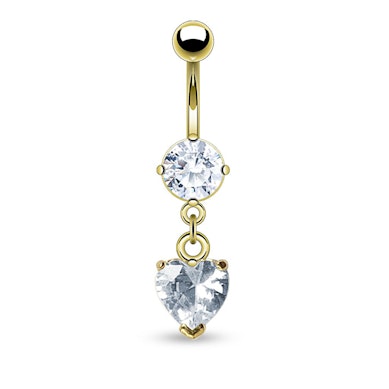 Vergoldetes Bauchnabelpiercing mit Steinen und herzförmigen Anhänger-Klar