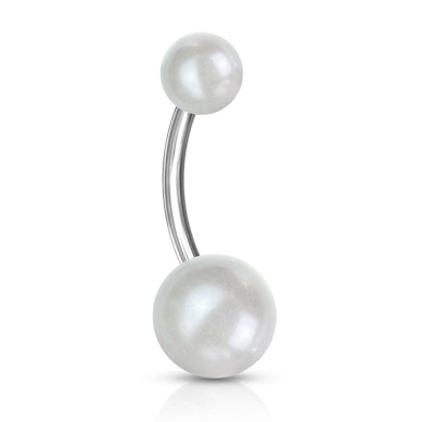 Bauchnabelpiercing mit Perlenkugeln-Weiß