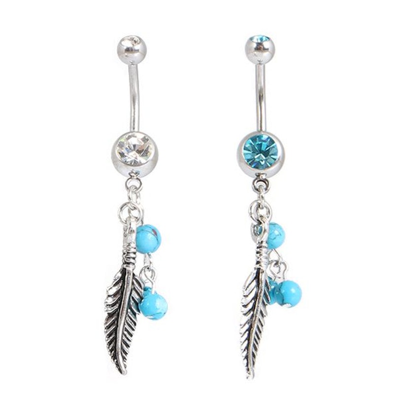 Bauchnabelpiercing mit türkisen Kugeln und Blätteranhänger Piercing - Deutschland