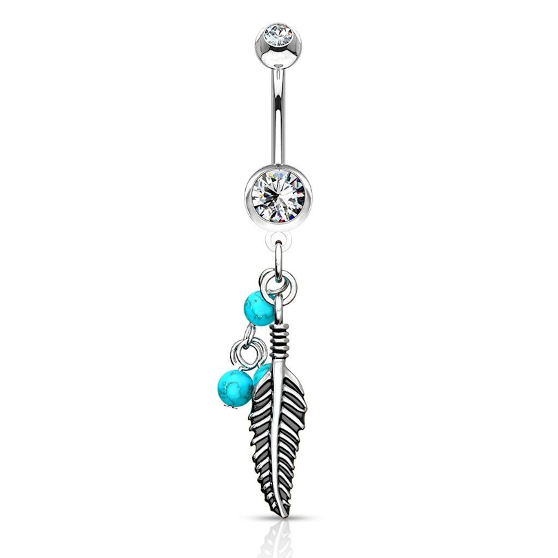 Bauchnabelpiercing mit türkisen Kugeln und Blätteranhänger Piercing - Deutschland