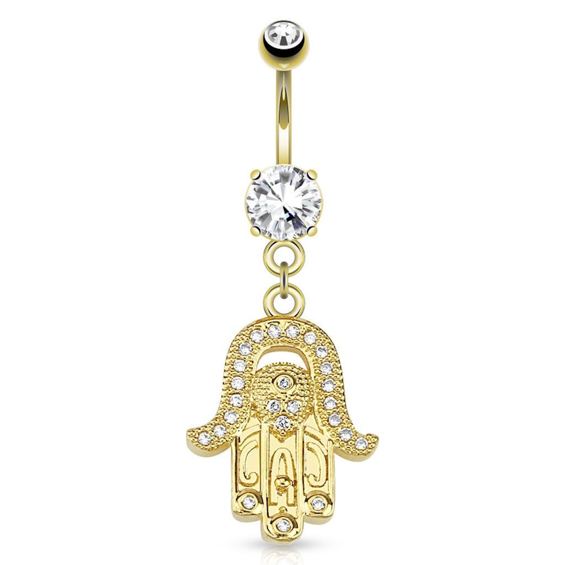 Vergoldetes Bauchnabelpiercing mit einem Hamsa-Anhänger Piercingschmuck - Deutschland