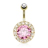 Vergoldetes Bauchnabelpiercing mit einem großen rosa Stein Piercing - Deutschland