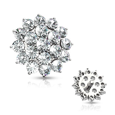 Dermal aus 14 Karat Gold mit steinbesetzter Blume-14 kt. Weißgold