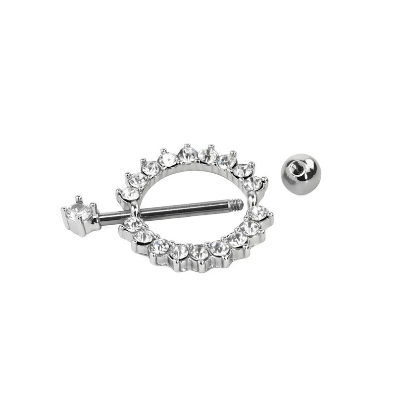 Brustwarzenpiercing mit einem runden Schild und klaren Steinen Körperschmuck - Deutschland