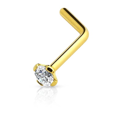 Nasenstecker in L-Form mit eingefasstem Stein-Gold