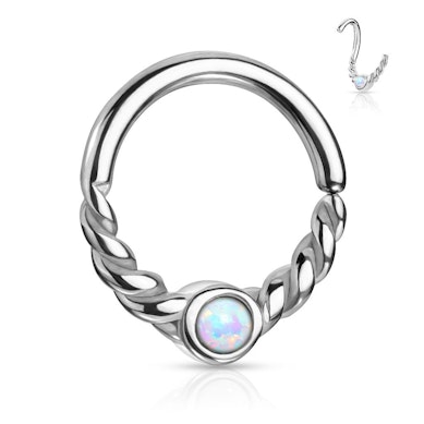 Ring mit verdrehtem Halbkreis und einem Opal