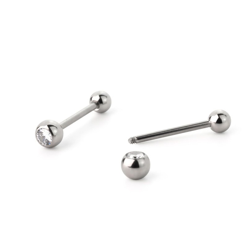 Zungenpiercing aus Chirurgenstahl mit verschieden farbigen Steinen Piercings - Deutschland