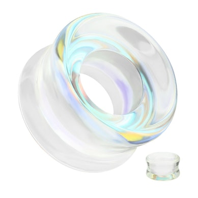 Double flare Tunnel aus Glas mit Aurora-Borealis-Effekt