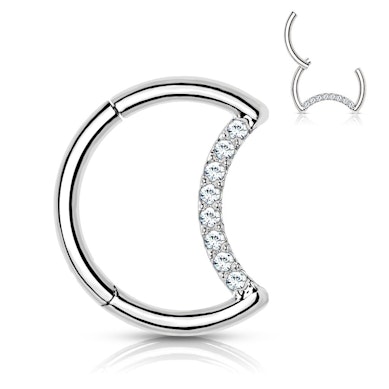 Ring aus Titan mit steinbedecktem Halbmond