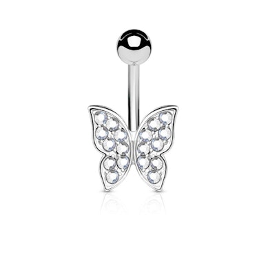 Bauchnabelpiercing mit steinbesetztem Schmetterling