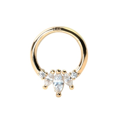 Ring aus 14 Karat Gold mit Anhänger aus ovalen Steinen