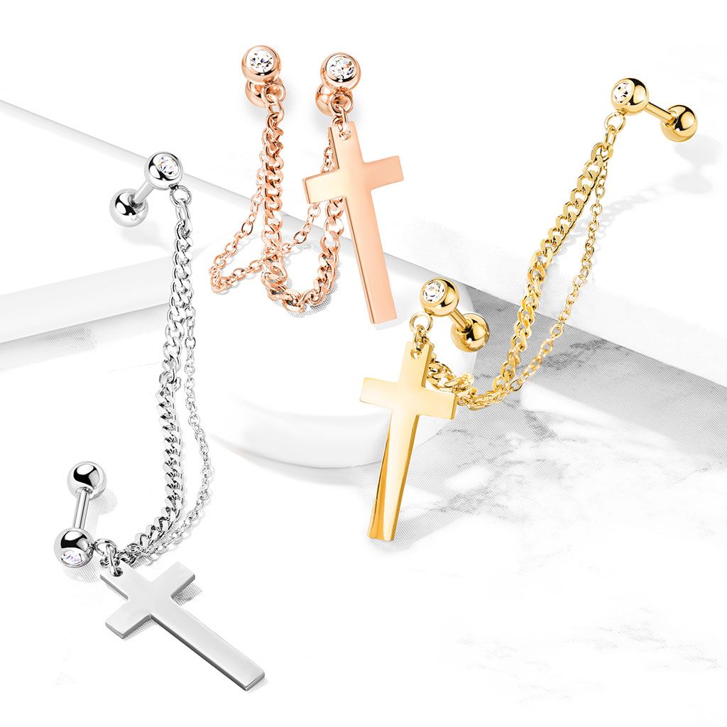 Steinbesetztes Stabset mit Doppelkette und Kreuz