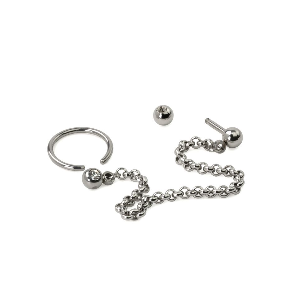 Ring und Stab für Tragus und Helix mit Kette