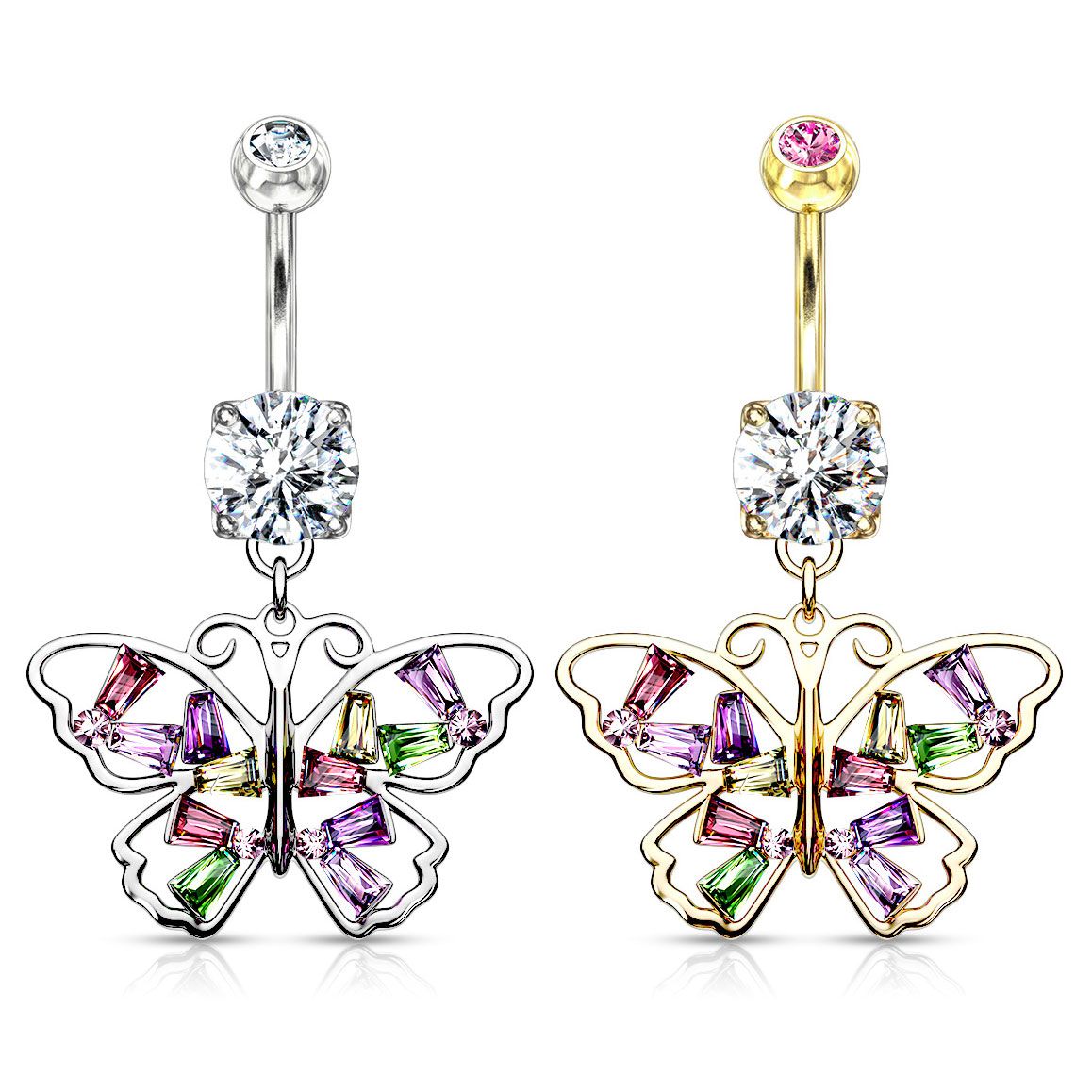 Bauchnabelpiercing mit multifarbenem Schmetterling