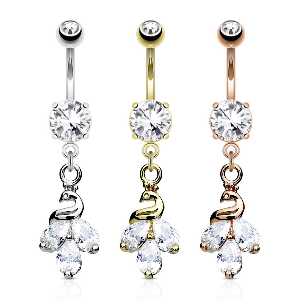 Bauchnabelpiercing mit Pfau als Anhänger