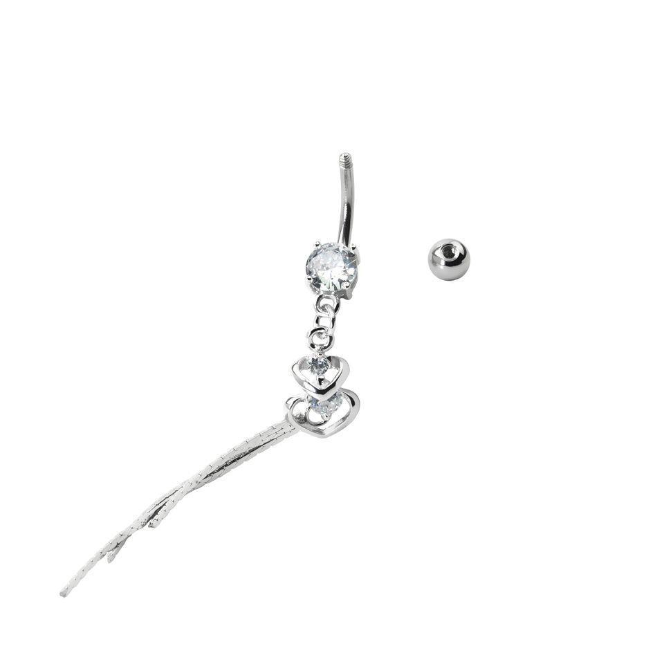 Bauchnabelpiercing mit doppelten Herzanhänger und Steinen