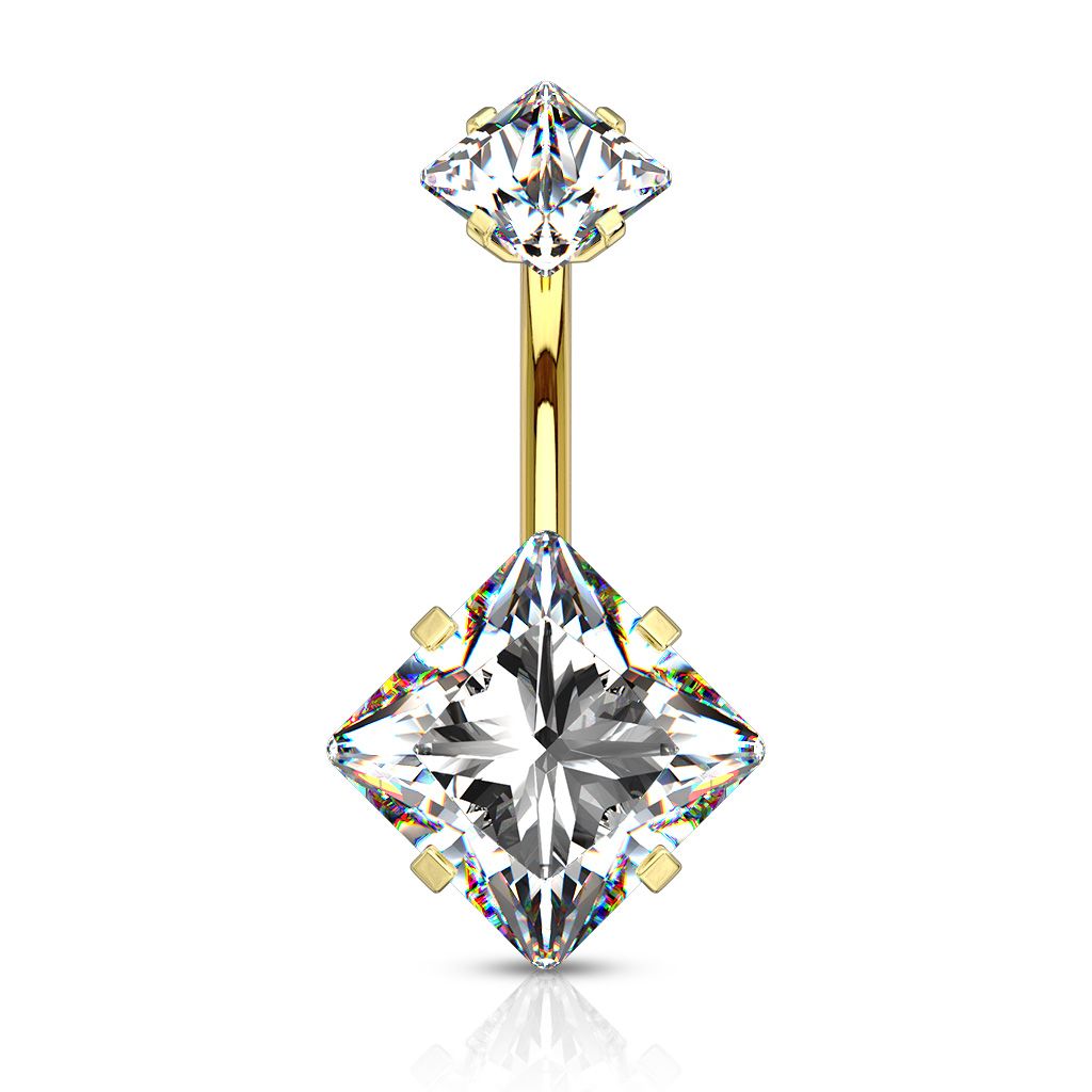 Bauchnabelpiercing mit quadratischen Steinen und Innengewinde