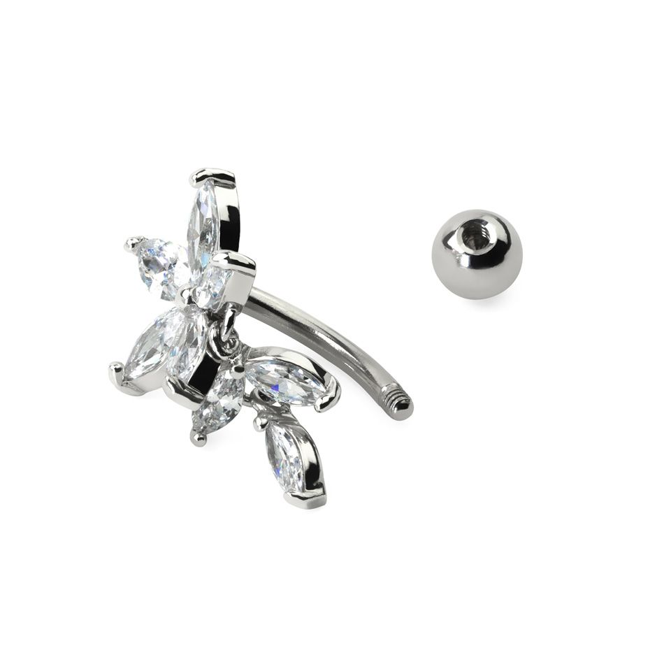 Umgekehrtes Bauchnabelpiercing mit Blume aus Steinen