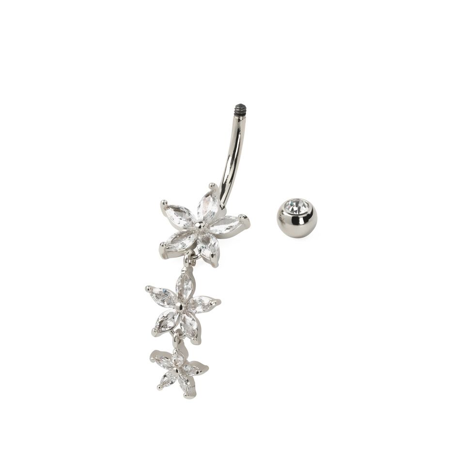 Bauchnabelpiercing mit drei Marquise-Blumen als Anhänger