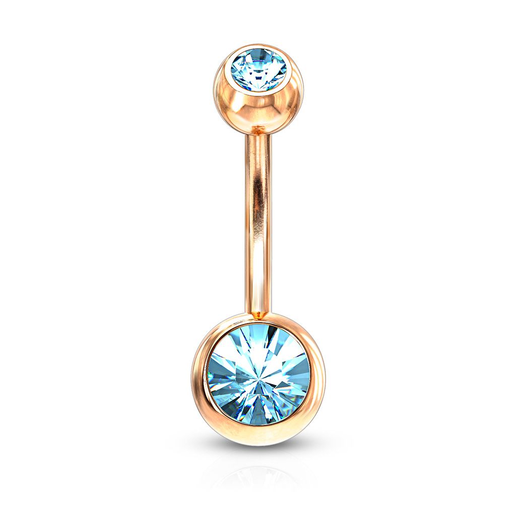 Rotgold überzogenes Bauchnabelpiercing mit doppeltem Steinbesatz