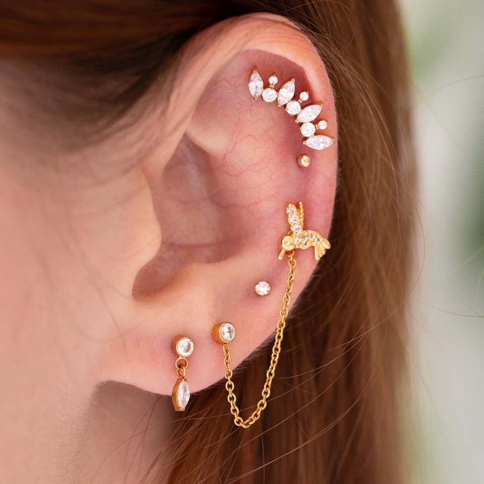 Steinbesetztes Labret mit einem Kolibri