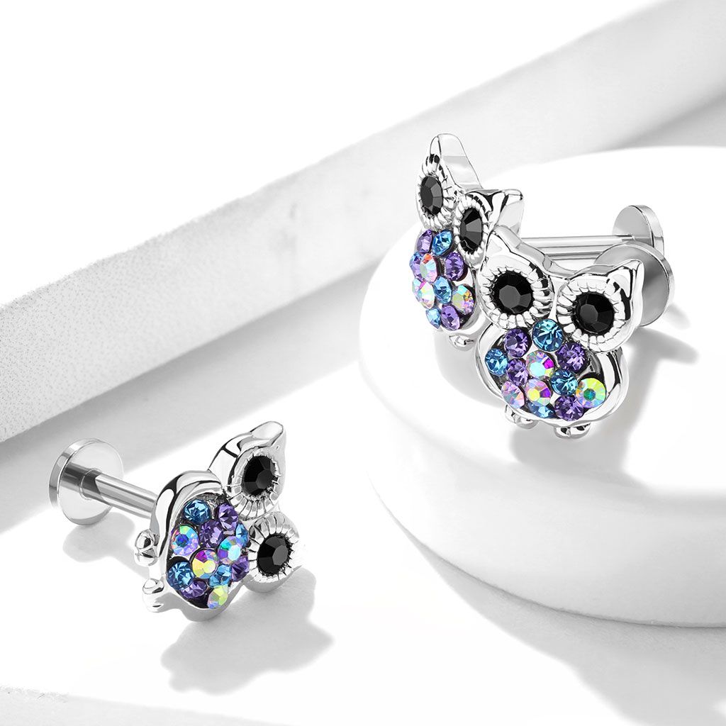 Labret mit steinbesetzter Eule und Innengewinde
