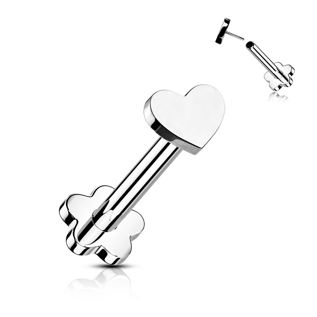 Doppelseitiges Titan-Labret mit Blume und Herz