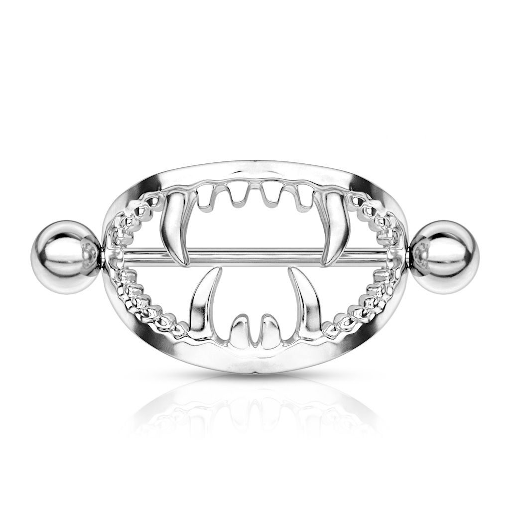 Brustwarzenpiercing mit Mund und Zähnen