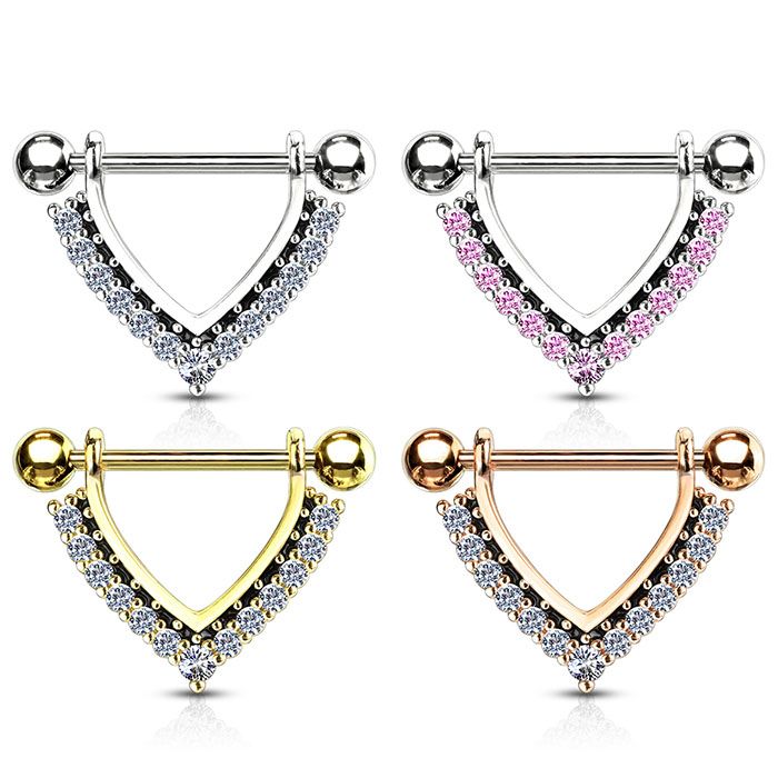 Brustwarzenpiercing mit steinbesetzter V-Form