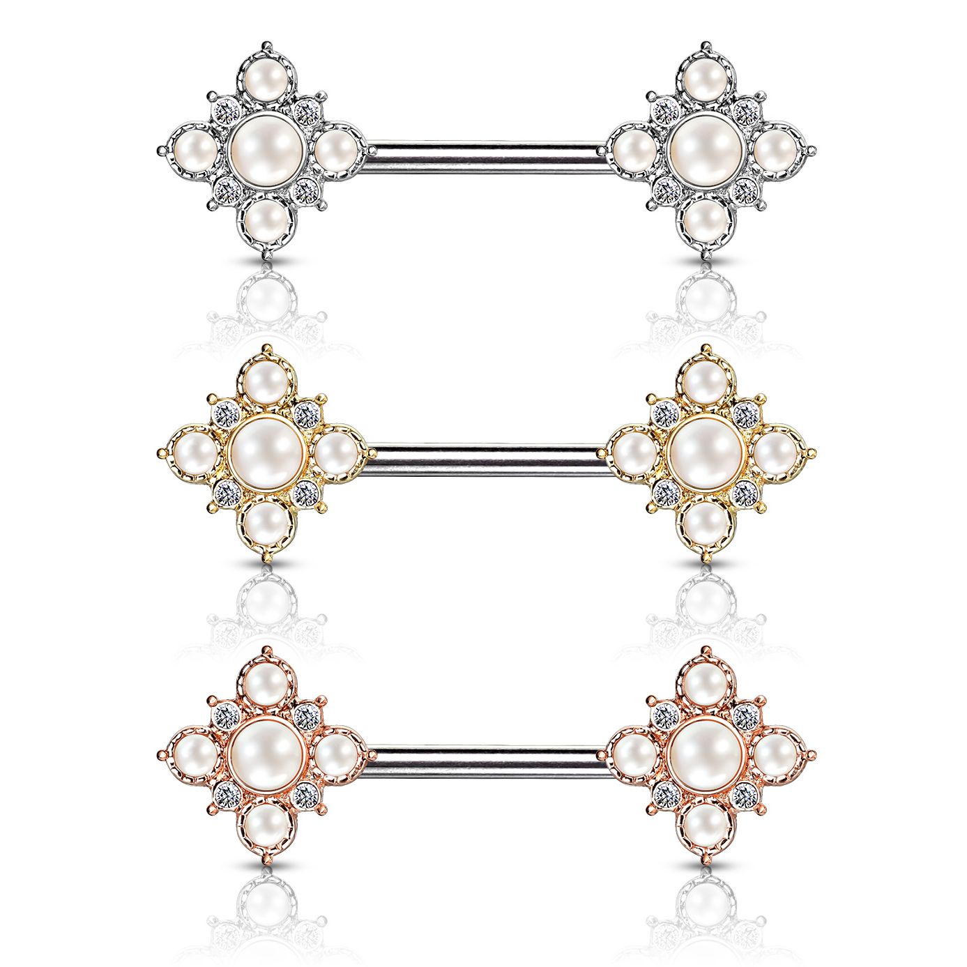 Brustwarzenpiercing mit Blume aus Perlen
