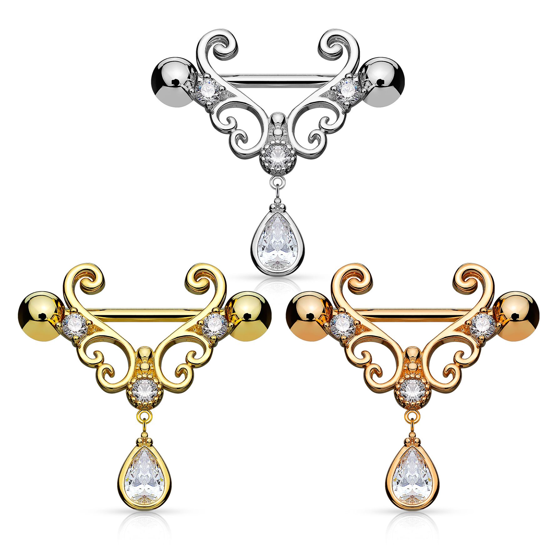 Brustwarzenpiercing in Herzform mit Steinen