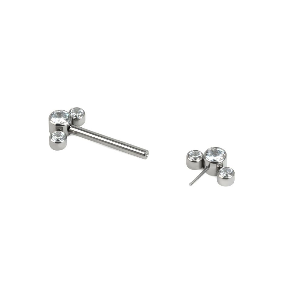 Gewindeloses Brustwarzen-Barbell mit 3 CZ Bezel Endstücke