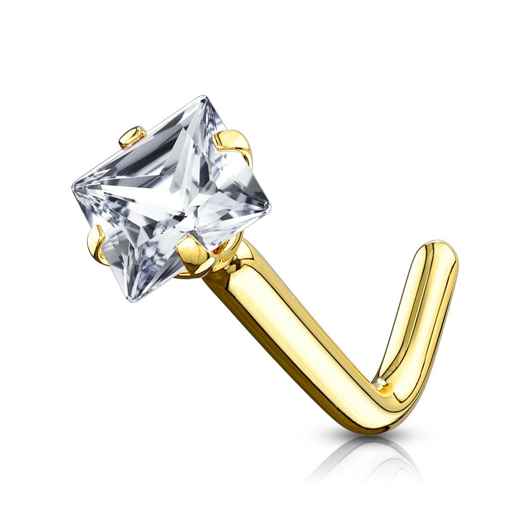 Nasenpiercing aus 14 Karat Gold mit viereckigen Stein