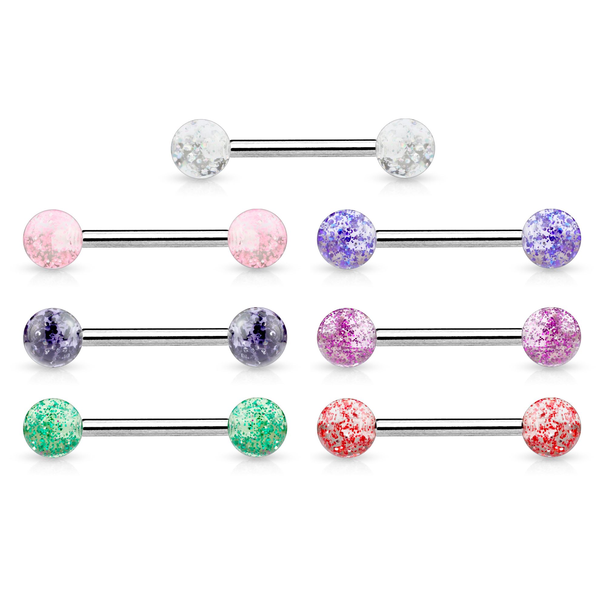 Zungenpiercing aus Titan mit Glitzerkugeln