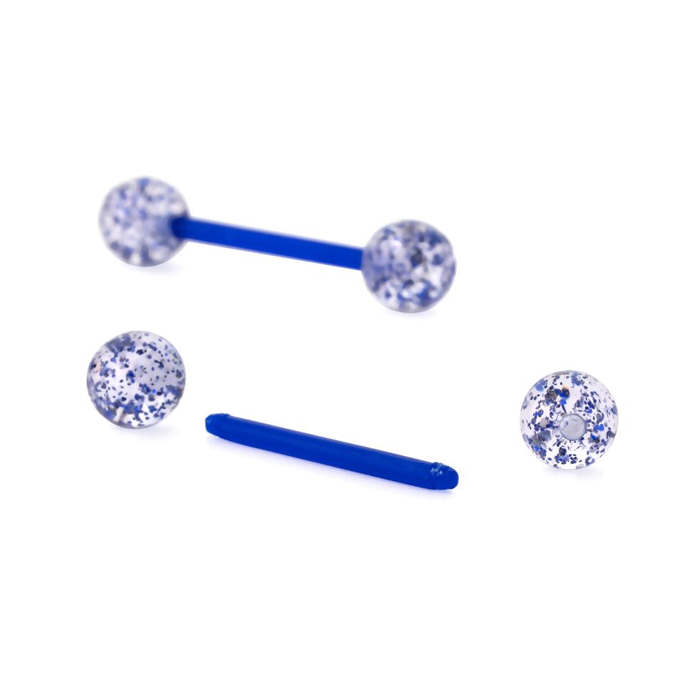 Zungenpiercing aus Bioplast mit Glimmer