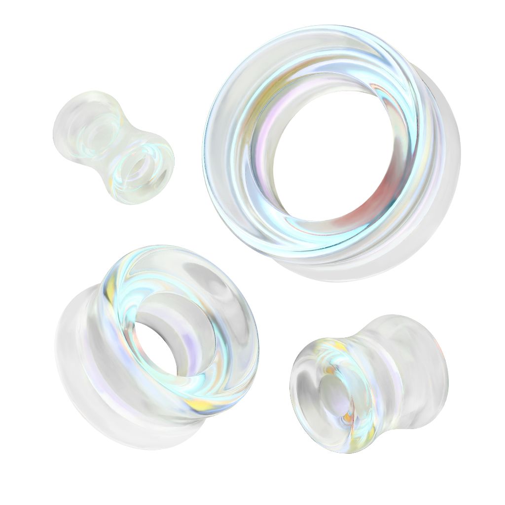 Double flare Tunnel aus Glas mit Aurora-Borealis-Effekt