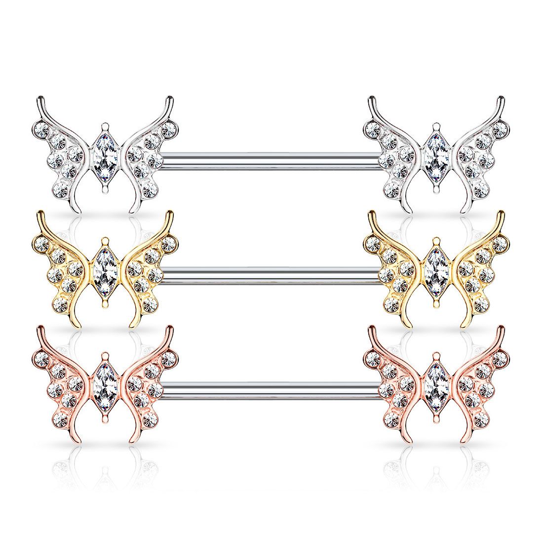 Brustwarzenpiercing mit Schmetterlingen und Steinen