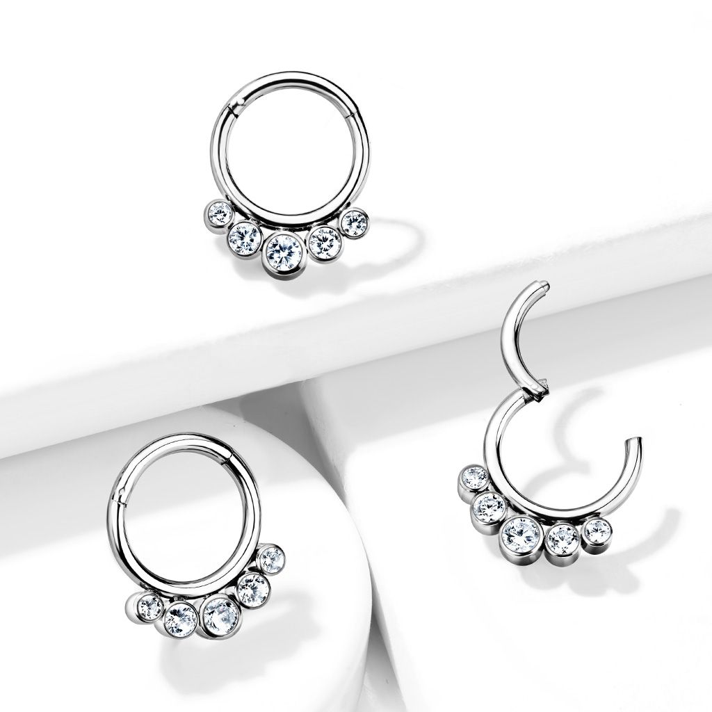 Titanring mit Scharnier und fünf Edelsteinen