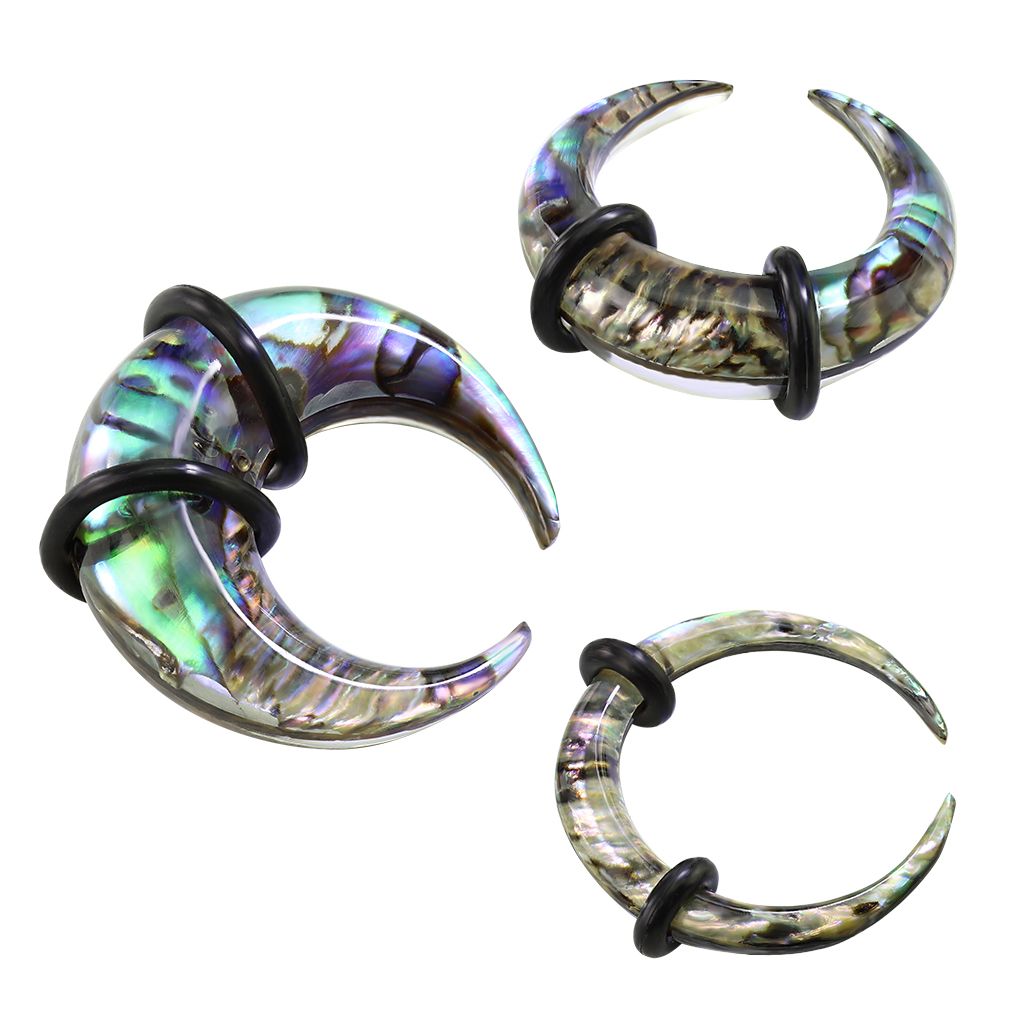 C-förmige Dehnsichel aus Acryl mit Abalone-Einlage und O-Ringen