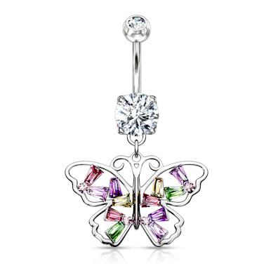 Bauchnabelpiercing mit multifarbenem Schmetterling