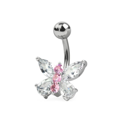 Bauchnabelpiercing mit einem Schmetterling aus Kristallen