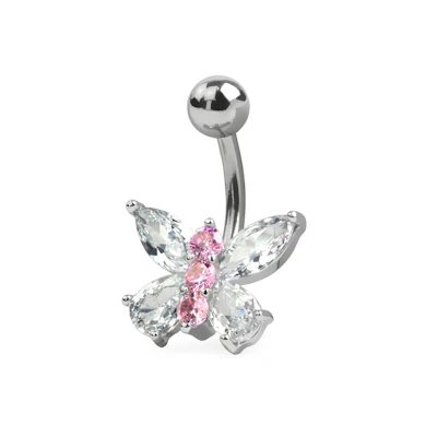 Bauchnabelpiercing mit einem Schmetterling aus Kristallen