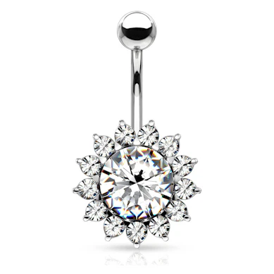 Bauchnabelpiercing mit Sonnenblume